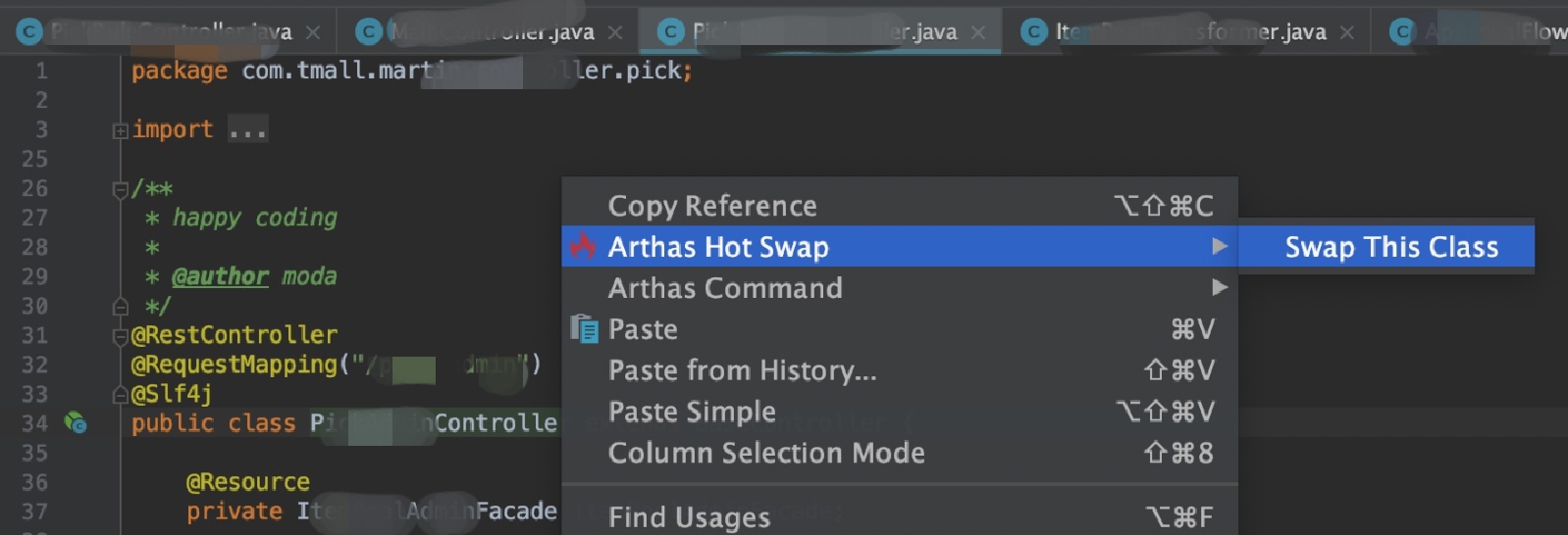 第一步：選擇Arthas Hot Swap插件選項